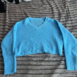 Blue V-Neck Knit Sweater